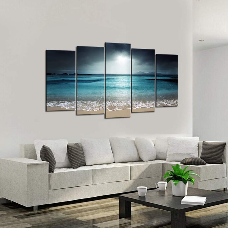 LevvArts - Beach Canvas Painting Peaceful Relaxed Sea Picture Canvas Print Art with Frame Modern Living Room Decor Seascape Beach Wall Art Easy Hanging - Image 3